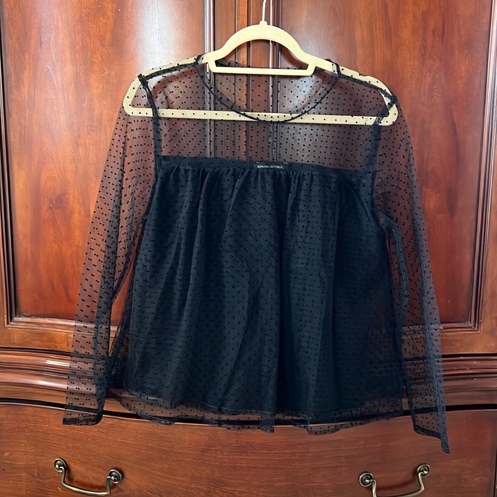 Banana Republic Black Swiss Dot Tulle Babydoll Top Size Small